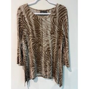 Travelers by Chicos Brown Zebra Print Scoop Neck 3/4 Sleeve Top‎ Size 1 Medium